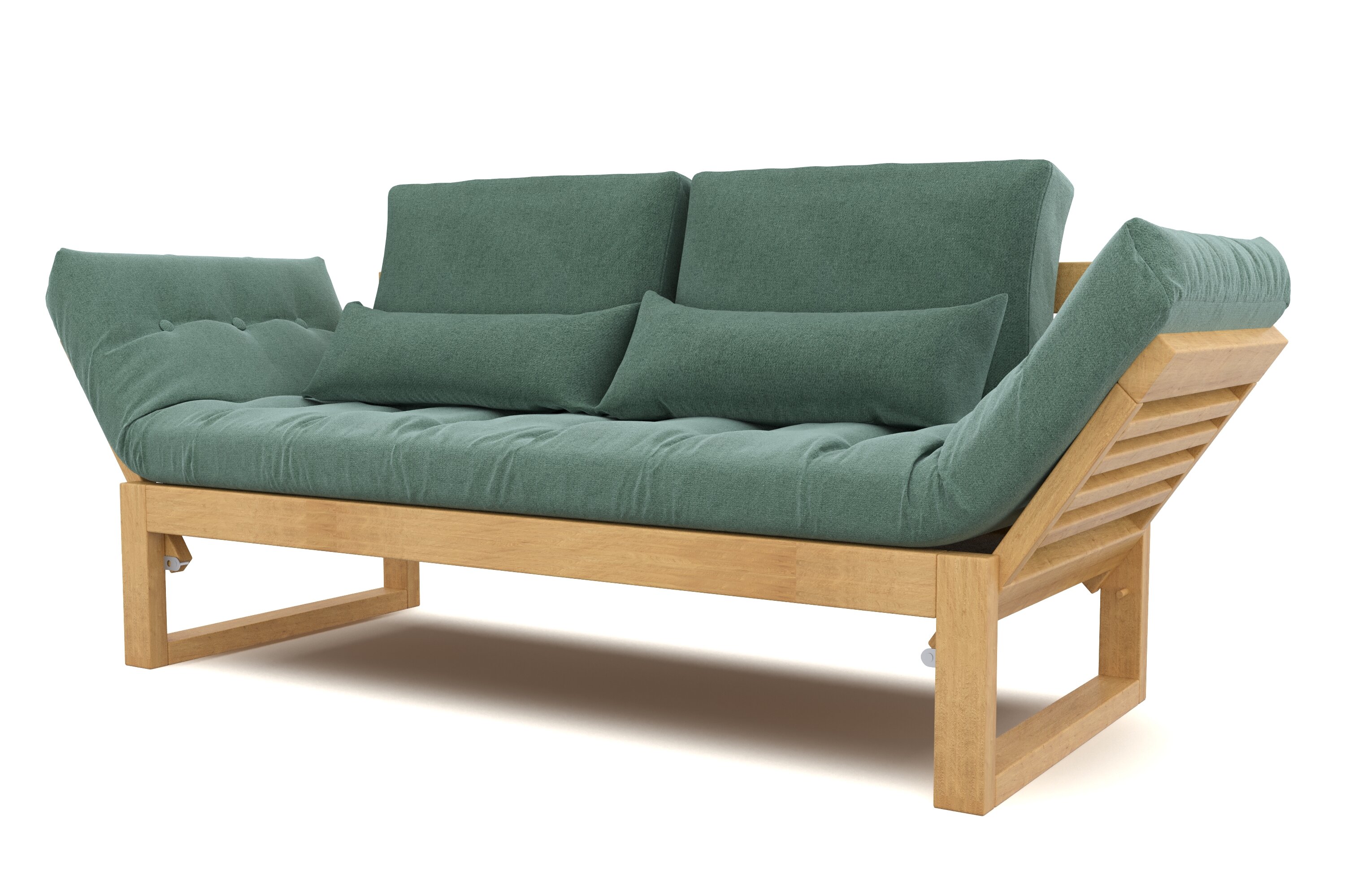 Садовый диван Soft Element Бьерк, мятный, деревянный, раскладные подлокотники, с подушками, рогожка, на террасу, на веранду, для дачи, для бани