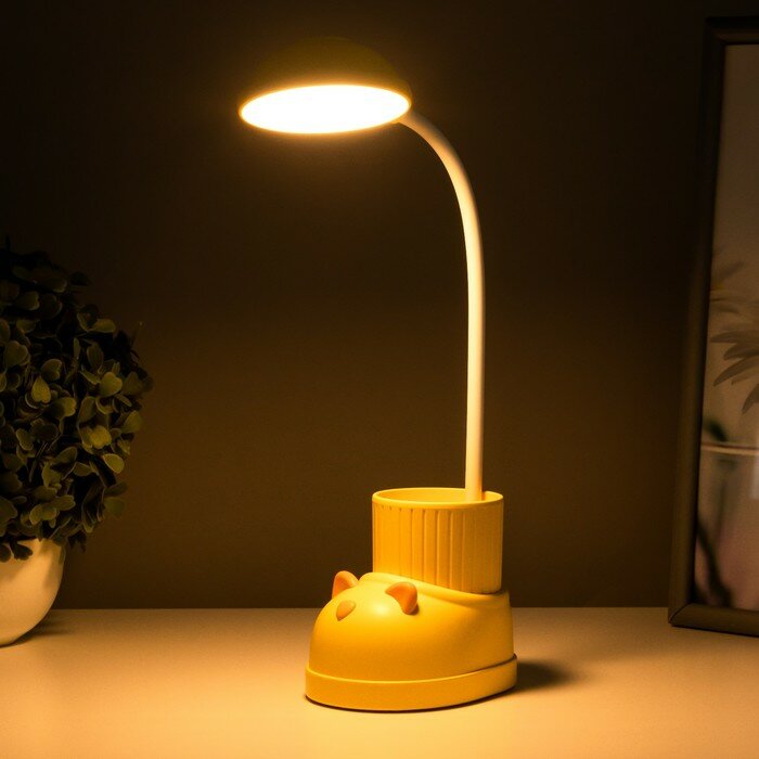 Лампа настольная "Ботинок кот" LED 3 режима 3Вт USB органайзер желтый 8х11х31 см - фотография № 3