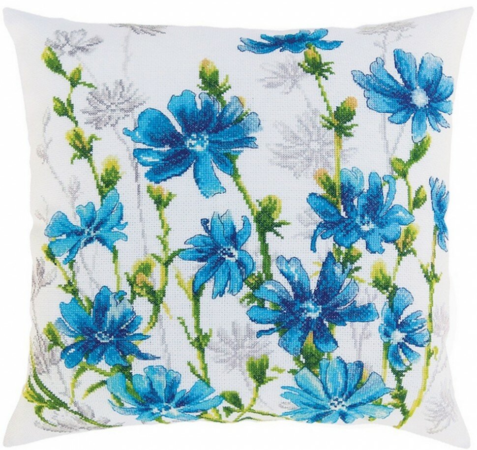 фото Подушка/панно "Цветет цикорий" #CU059 РТО Набор для вышивания 40 x 40 см Счетный крест