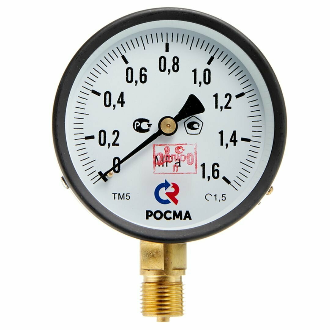 Манометр радиальный d=100 мм подключение 1/2" до 16 бар (0-16 МПа) ТМ-510 P.00 росма