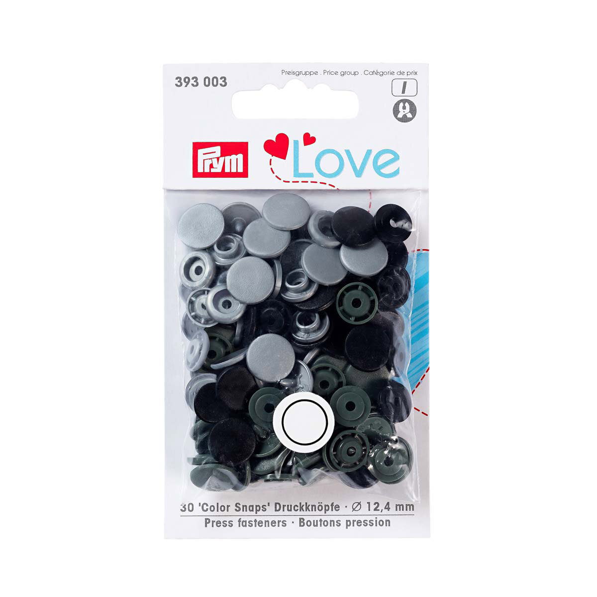 Kнопки Color Snaps 12,4 мм серый/черный 30 шт, Prym Love, 393003