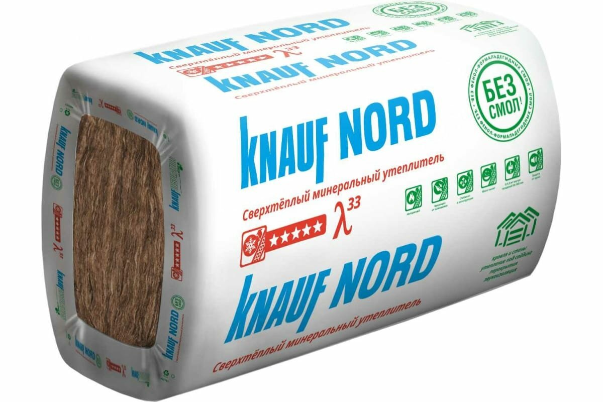 Утеплитель Knauf Insulation KNAUF NORD (50x600x1250 мм; 9 кв. м; 12 плит в упаковке) 728445 - фотография № 1