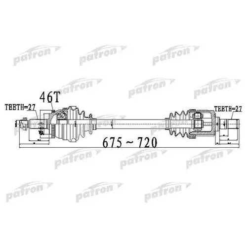 PATRON PDS0492 Полуось передний мост слева 27X675X60X27 ABS46T HYUNDAI ELANTRA JD 07 - I30 JD 08 -