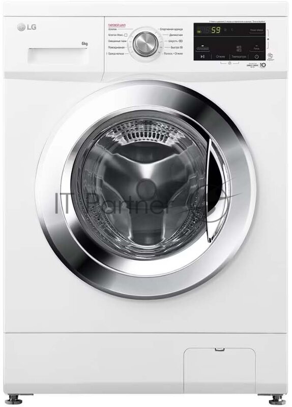 Стиральная машина LG Electronics/ Узкая стиральная машина с функцией пара, 85x60x44, 6 кг, 1200 об/мин, дисплей LED, корпус белый/люк хром