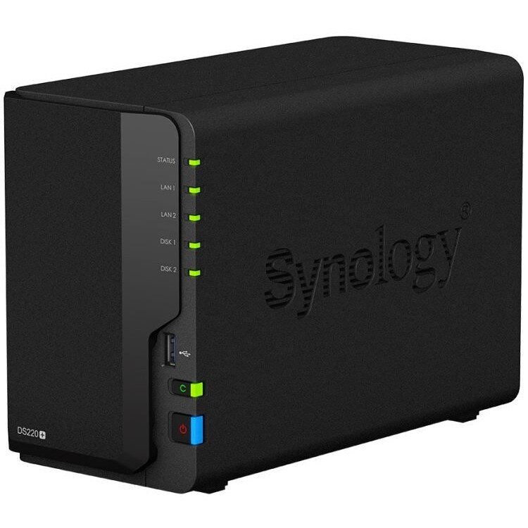 Synology DS220+   DC 2,0GhzCPU/2GB(upto6)/RAID0,1/up to 2HDDs SATA(3,5' 2,5')/2xUSB3.0/2GigEth/iSCSI/2xIPcam(up to 25)/1xPS /2YW