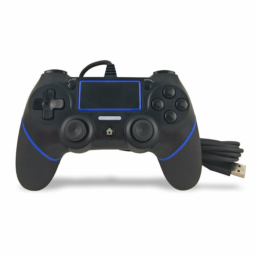 Проводной геймпад для PS4 Черный синие полосы. Совместим с PS4