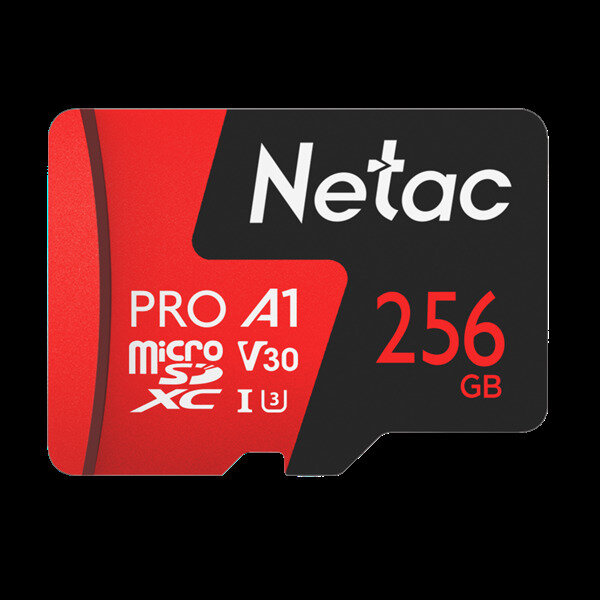 Netac P500 Extreme PRO 256GB MicroSDXC V30/A1/C10 up to 100MB/s retail pack card only