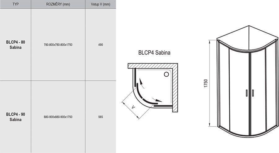   Ravak Blix BLCP4-80 Sabina +  3B240C40ZG