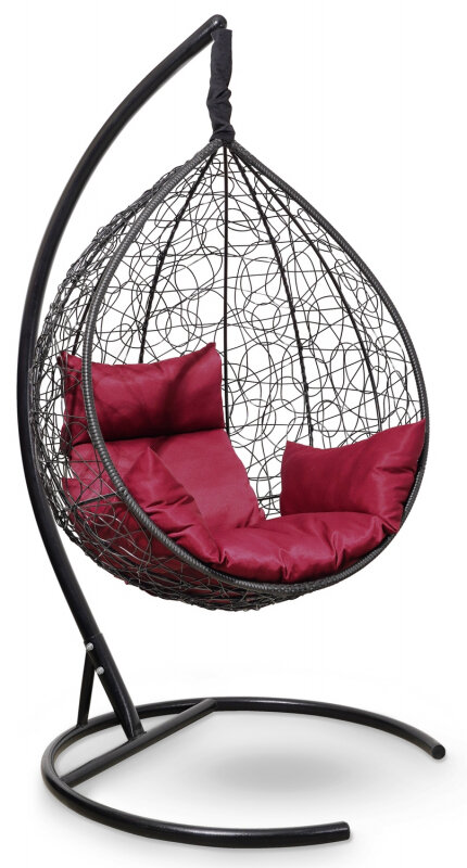 Подвесное кресло кокон LAURA OUTDOOR SEVILLA черное + бордовая подушка - фотография № 1