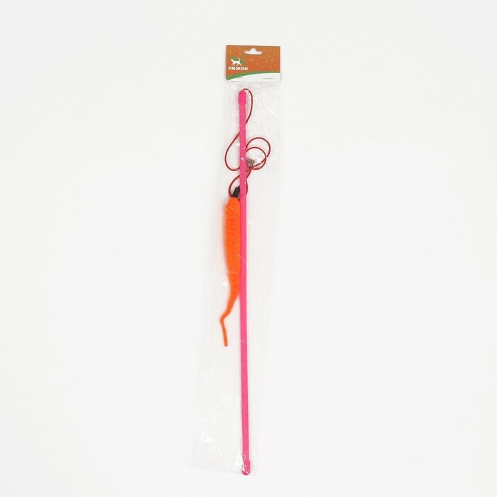 Пижон Дразнилка-удочка "Змейка" с бубенчиком, оранжевая на розовой ручке - фотография № 4