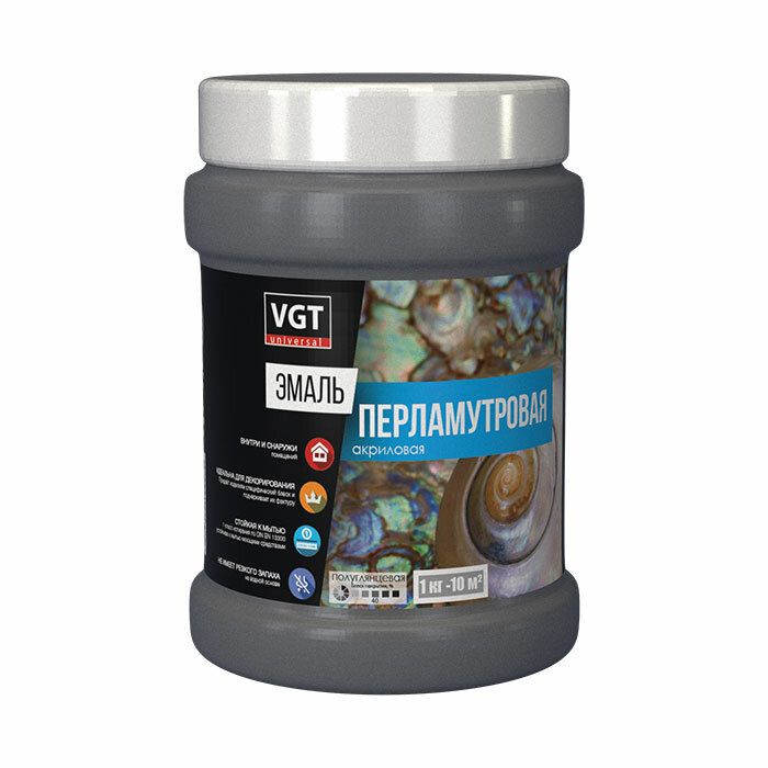 фото VGT ВД-АК-1179 эмаль универсальная перламутровая акриловая, серебристо-белая (0,23кг)