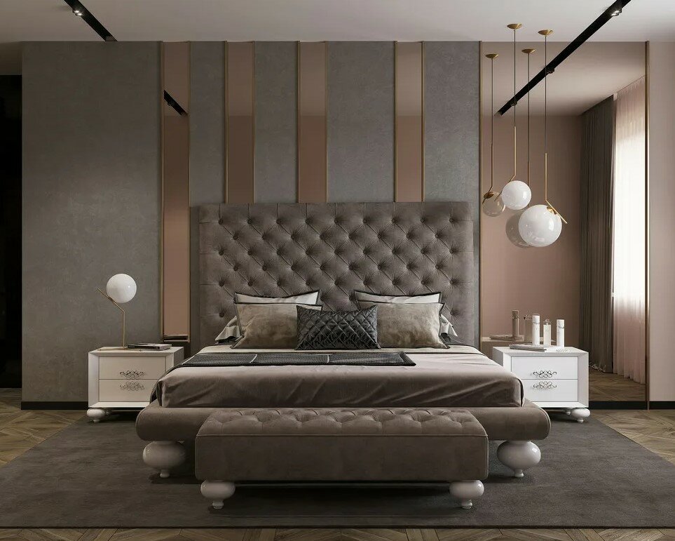 Комплект мебели для спальни Palermo, кровать 180*200 см, прикроватная тумба, туалетный столик, пуф, настольная лампа, торшер - фотография № 2