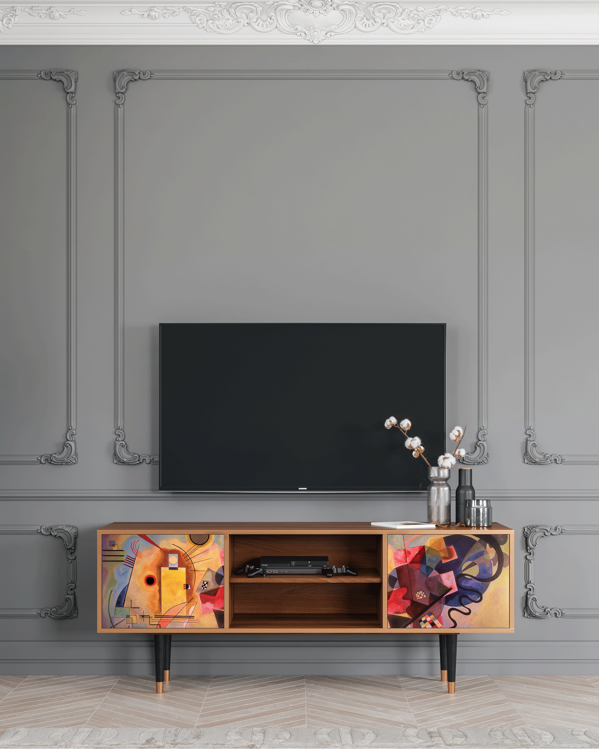 ТВ-Тумба - STORYZ - T2 Modern Art by Kandinsky , 170 x 69 x 48 см, Орех - фотография № 1