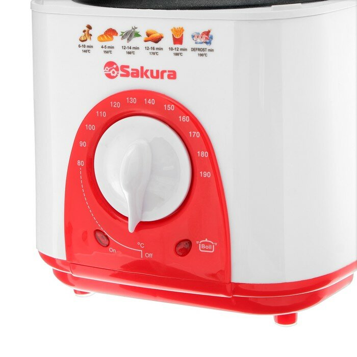 Фритюрницы SAKURA Фритюрница Sakura SA-7654R, 950 Вт, 750 мл, антипригарное покрытие, фильтр, бело-красная - фотография № 6