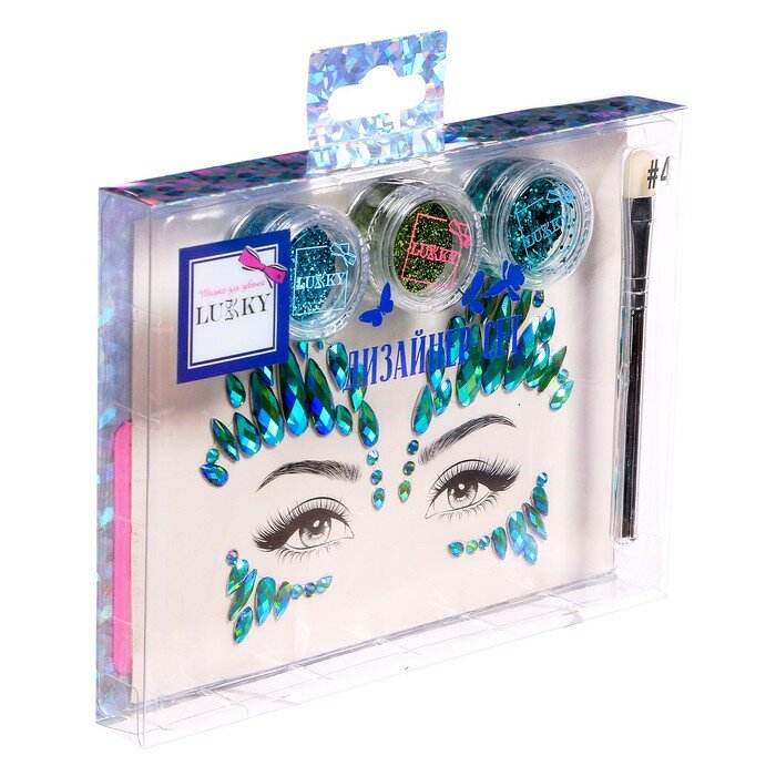 фото Набор «Дизайнер-Сет №3» для лица и тела, с клейкими блёстками, кистью, стразами, 3 баночки