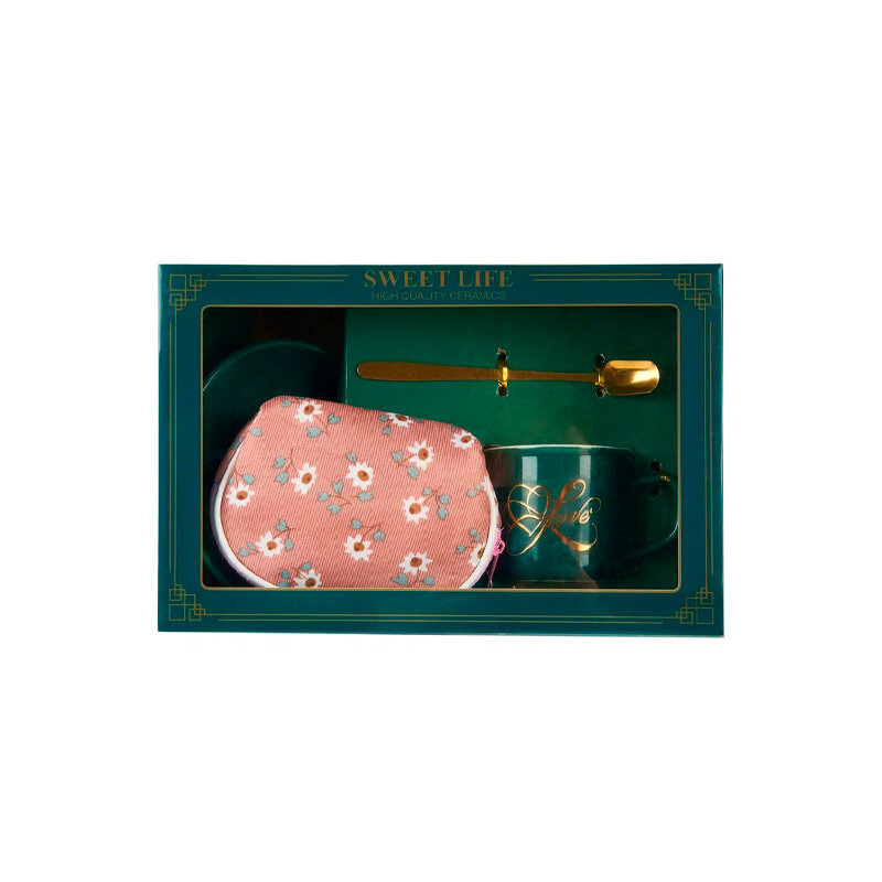 Набор подарочный: кружка с подставкой и ложкой+косметичка Home Collection Golden Pastel Sweet Life 4 пр.