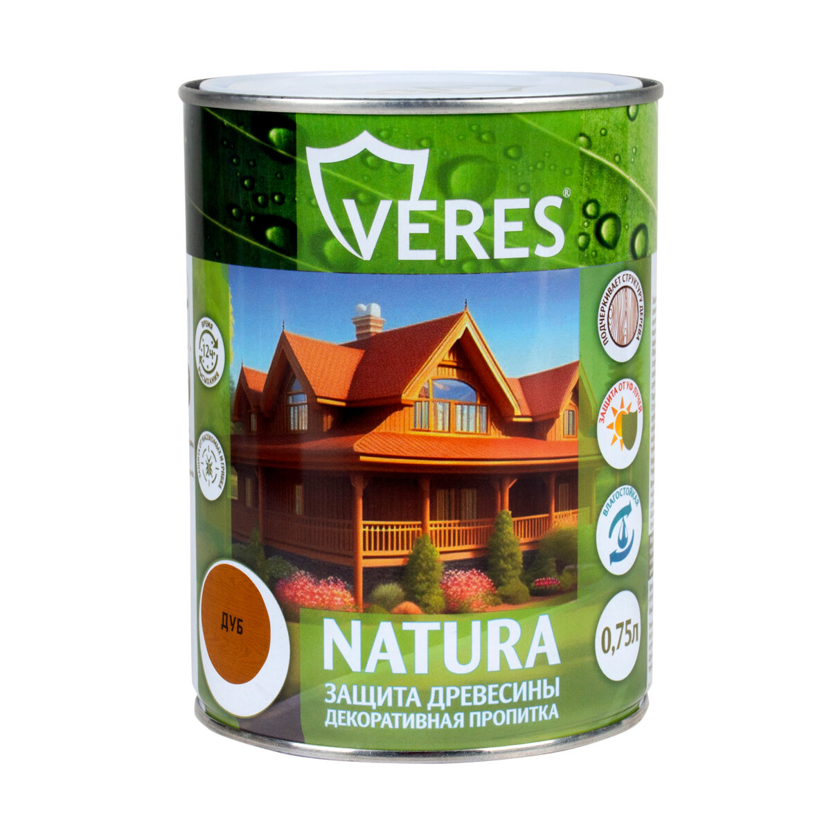 Декоративная пропитка для дерева Veres Natura, полуматовая, 0,75 л, дуб