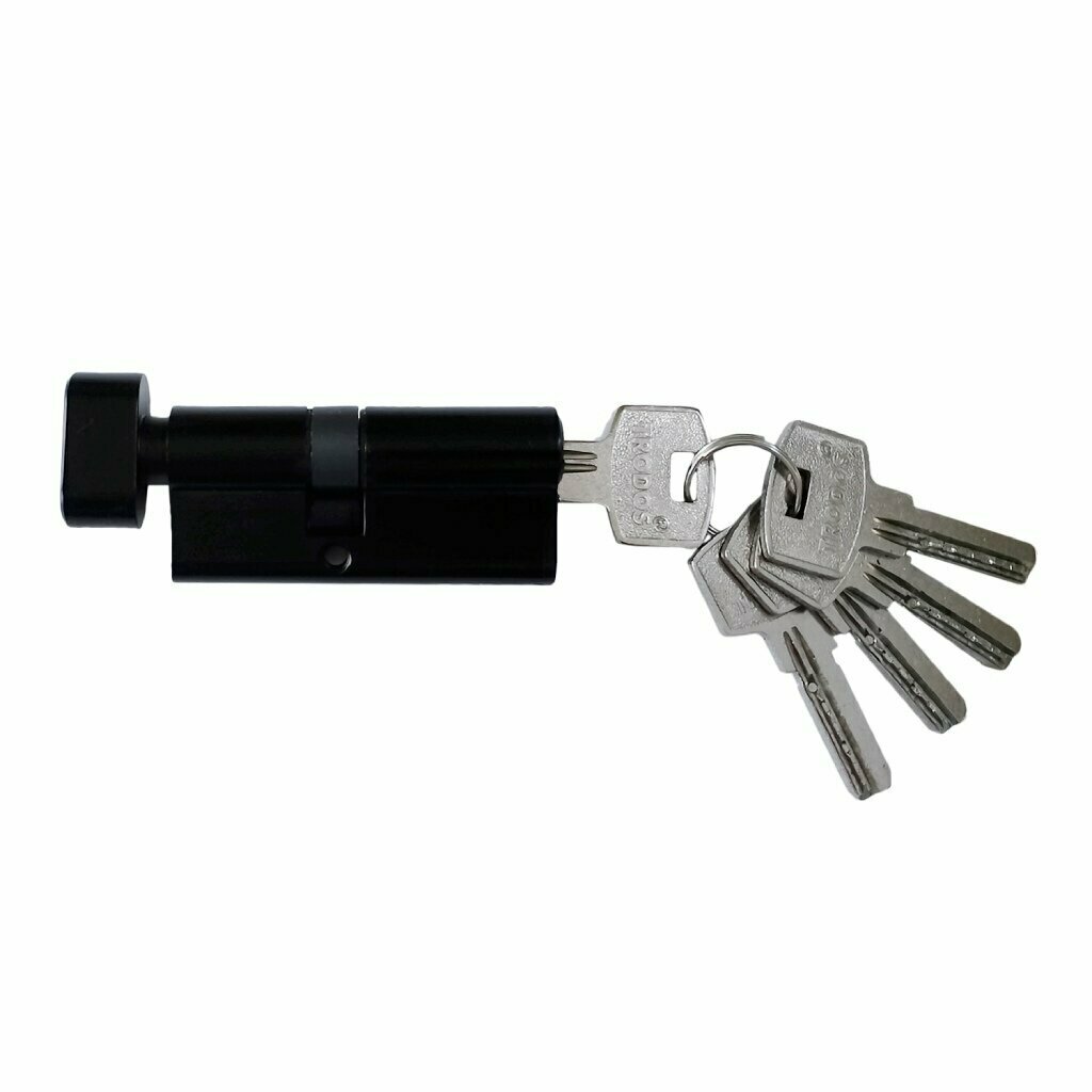 Личинка замка двери Trodos, цмвп, 208232, 70 мм, с заверткой, черный матовая, 5 ключей - фотография № 1