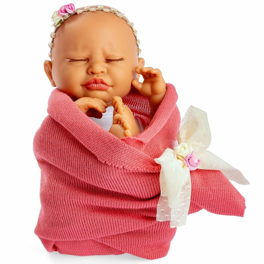 Малыш Берхуан (Бержуан) Спящий пупс в ярко розовом одеяле, со звуком (Berjuan Poppy Dolls Lana Tricolor Mecanismo Luminoso Musical)