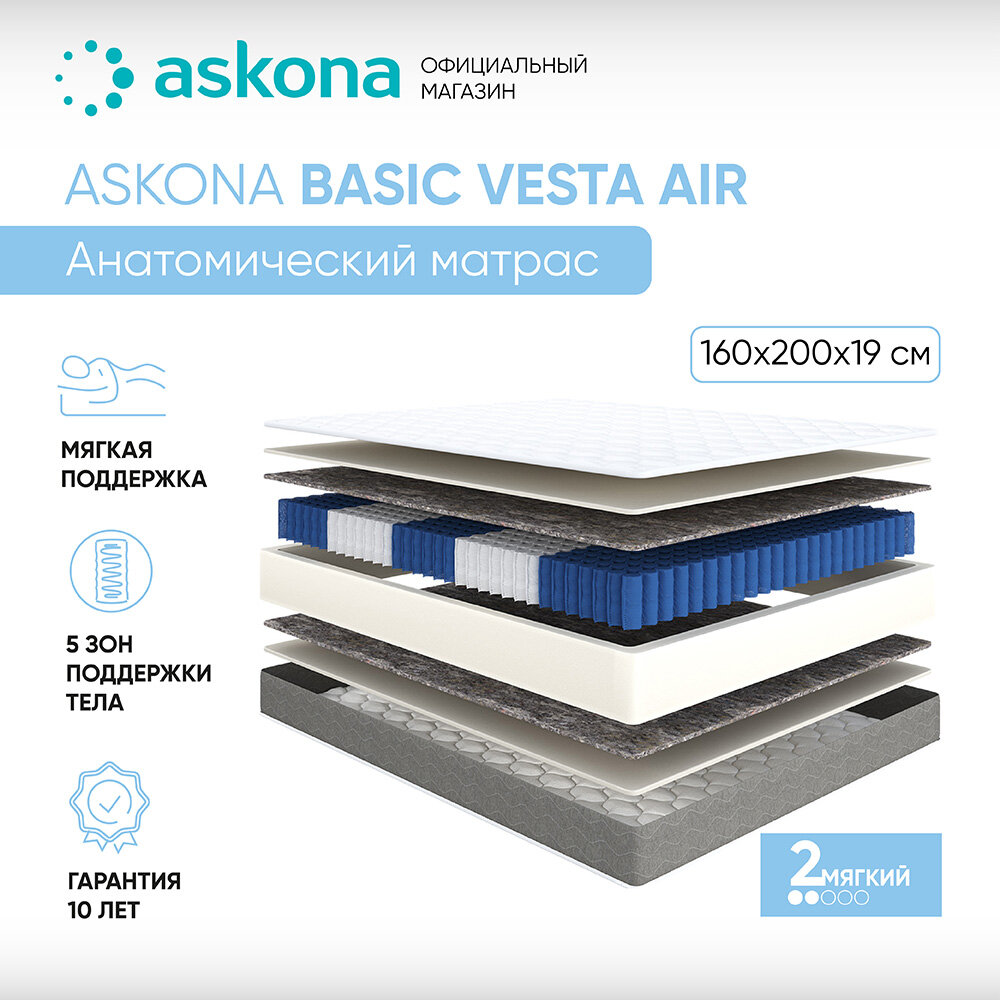 Матрас анатомический ASKONA (аскона) Basic Vesta Air 160х200