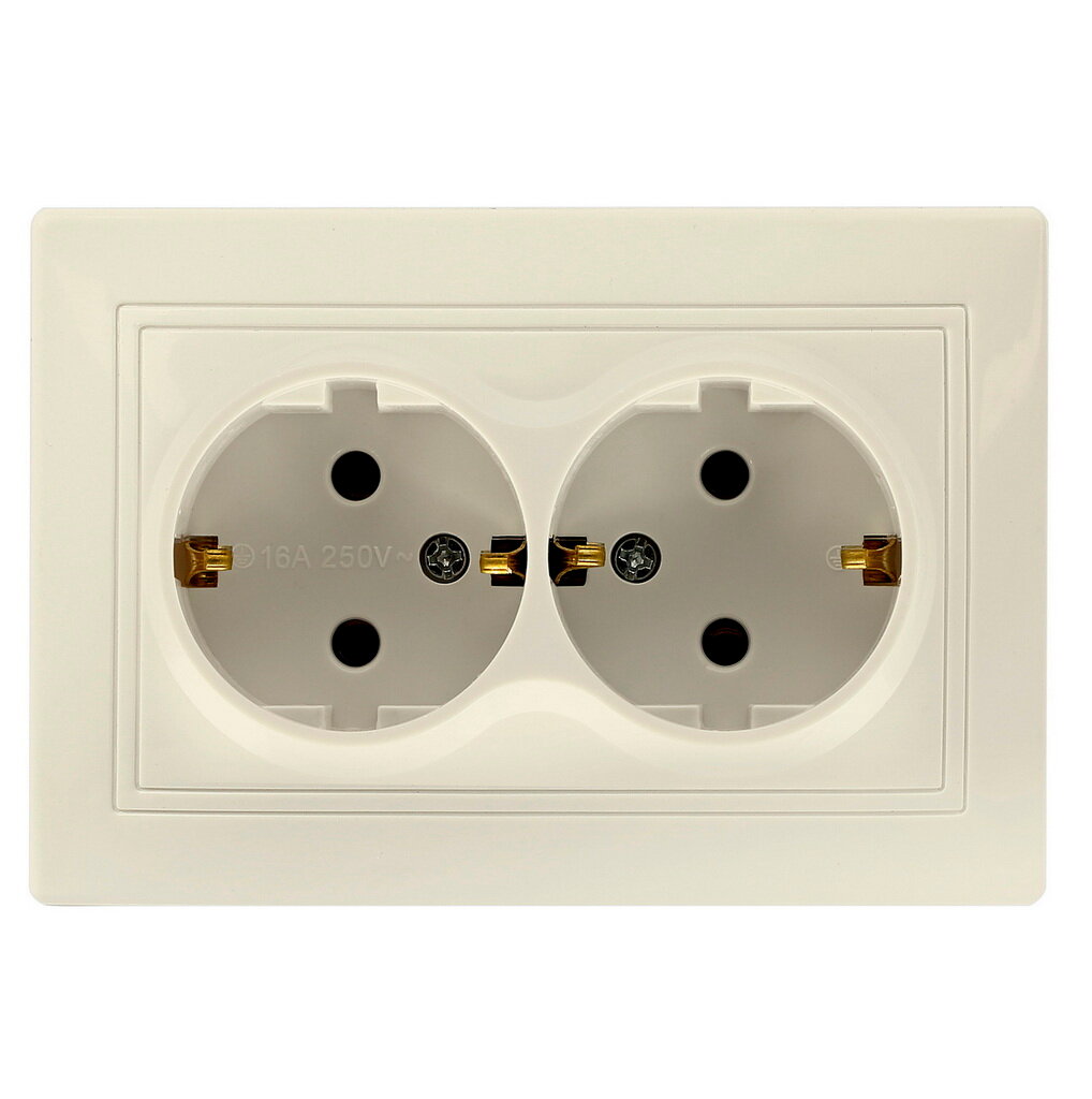 фото Розетка 2-местная с заземлением 16А бежевая "Венера", SmartBuy