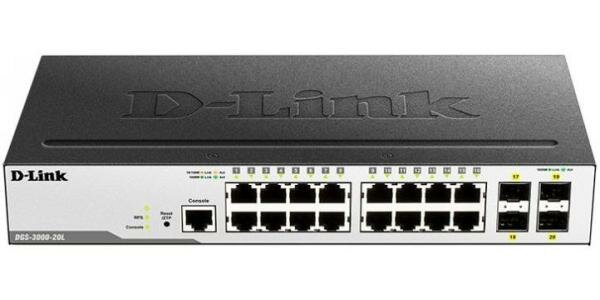 Коммутатор D-Link DGS-3000-20L/B1A 16G 4SFP управляемый