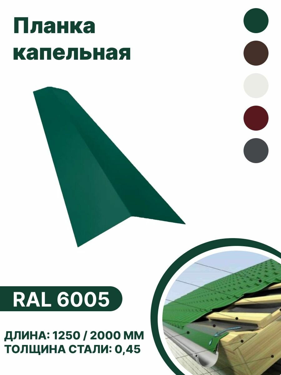 Капельная планка RAL-6005 1250мм 4 шт в упаковке - фотография № 1