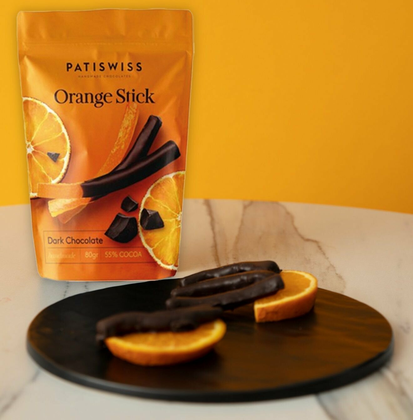 Премиальные апельсиновый цукаты PATISWISS в горьком шоколаде нетто 80 г - фотография № 1