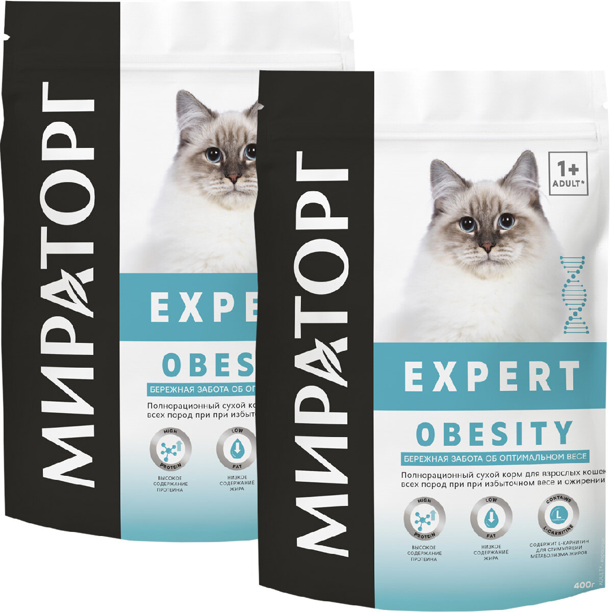 Мираторг EXPERT OBESITY для взрослых кошек при избыточном весе и ожирении (0,4 + 0,4 кг)