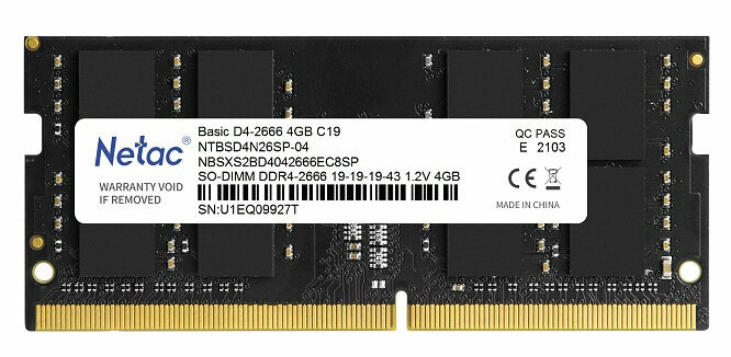 Оперативная память NETAC DDR4 SO-DIMM 4Gb 2666MHz pc-21300 (NTBSD4N26SP-04)