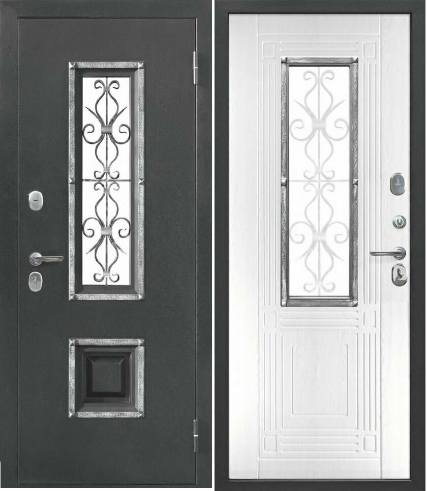 Дверь входная с ковкой Венеция Серебро 860*2050 правая - фотография № 1