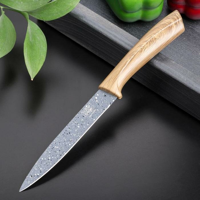 Доляна Нож с антиналипающим покрытием Доляна «Гранит», лезвие 13 см, цвет серо-коричневый