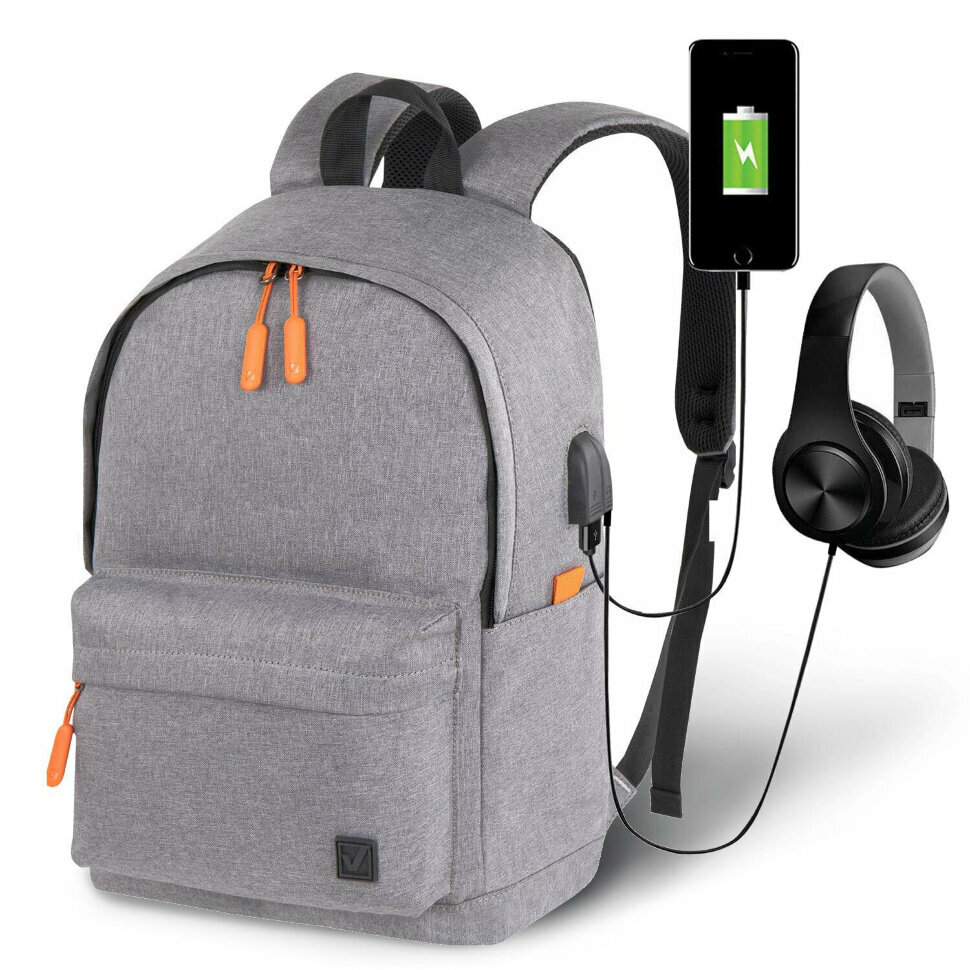Рюкзак BRAUBERG URBAN универсальный, с отделением для ноутбука, USB-порт, "Energy", серый, 44х31х14 см, 270806, 270806