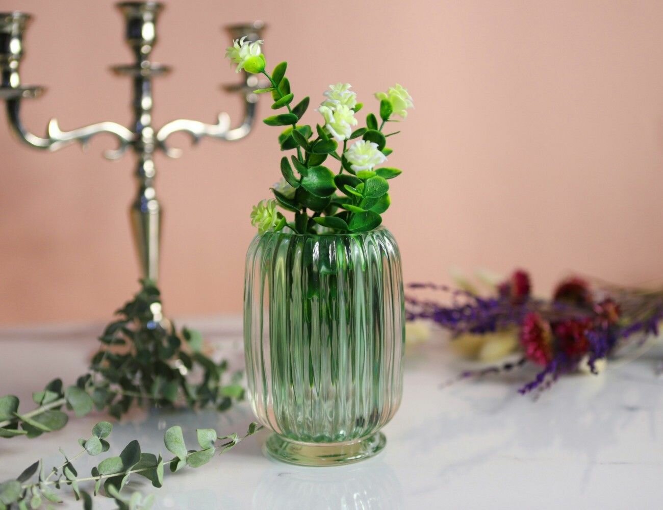 Стеклянная ваза зимний коктейль нежно-зелёная 12 см EDG 105856-75-2-3
