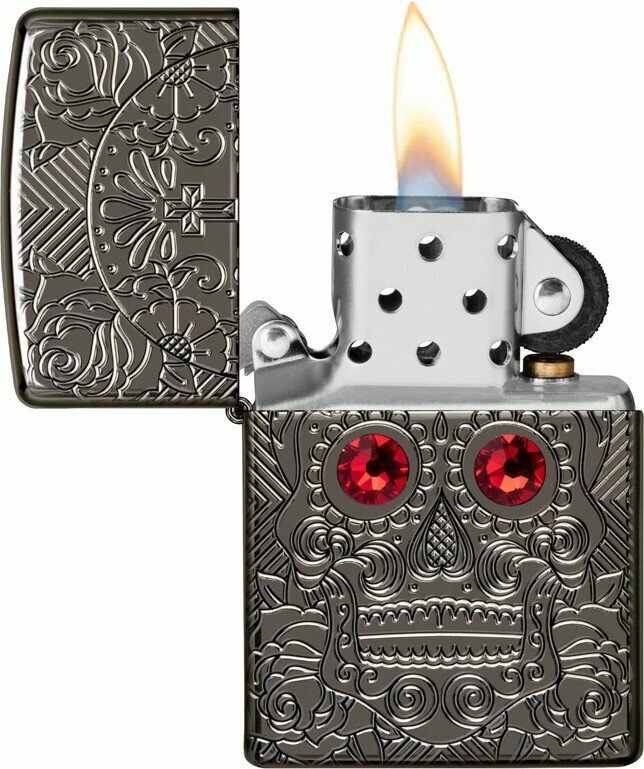 Зажигалка ZIPPO Armor™ Crystal с покрытием High Polish Black Ice®, латунь/сталь, чёрная, 38x13x57 мм - фотография № 3