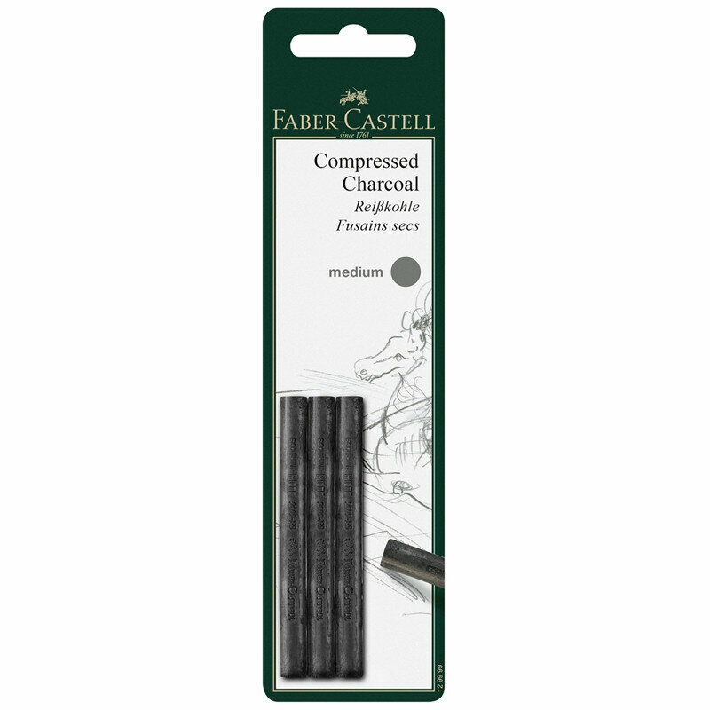 Уголь прессованный Faber-Castell "Pitt", круглый, 3шт., блистер, 286001