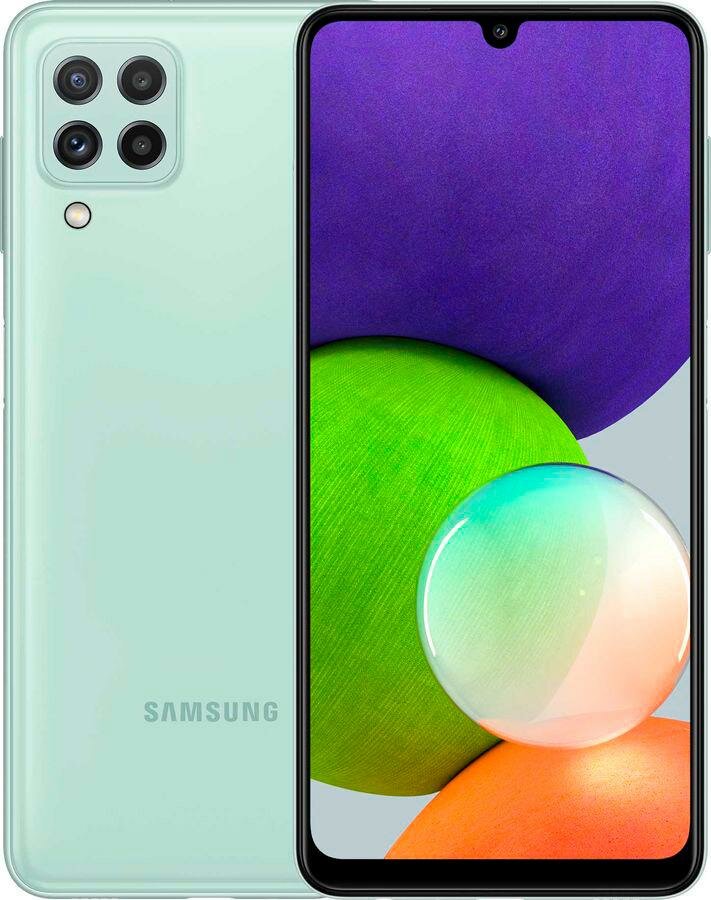 Смартфон Samsung SM-A225F Galaxy A22 64Gb 4Gb мятный моноблок 3G 4G 6.4" 720x1600 Android 11 48Mpix 802.11 b/g/n/ac NFC GPS GSM900/1800 GSM1900 T