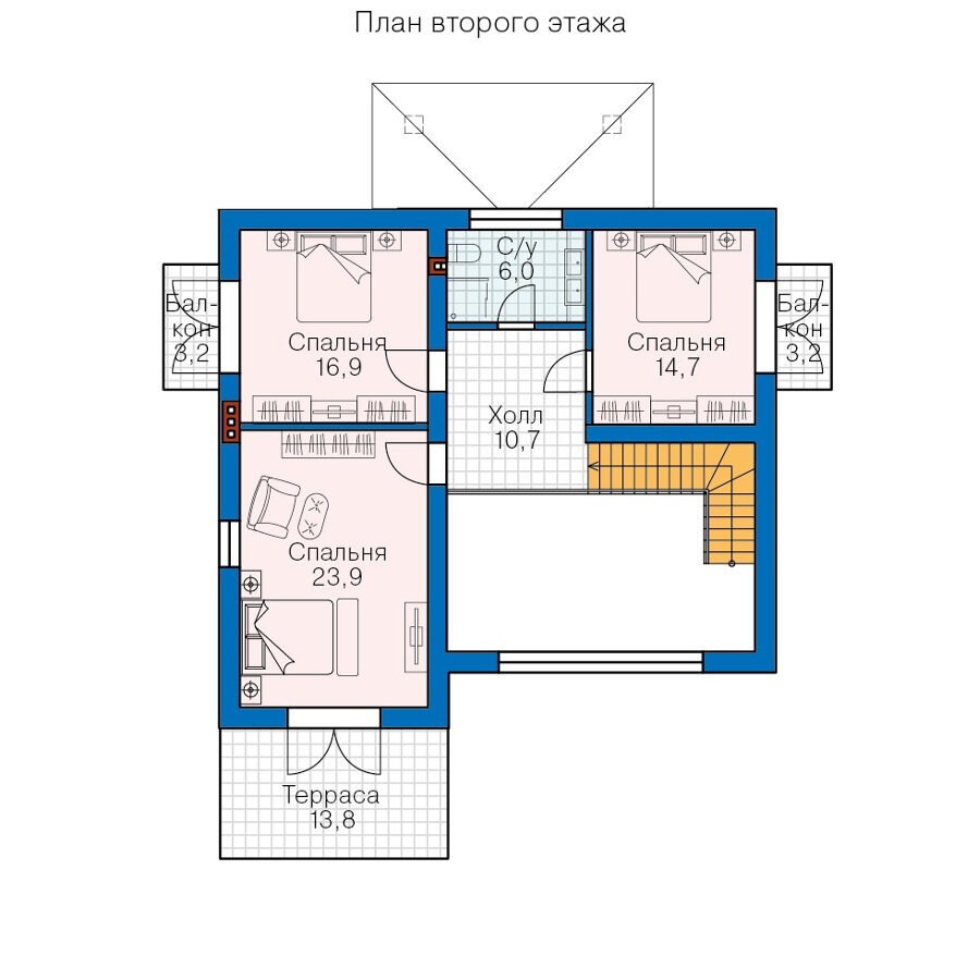 62-80-Catalog-Plans - Проект двухэтажного дома из газобетона с террасой - фотография № 3