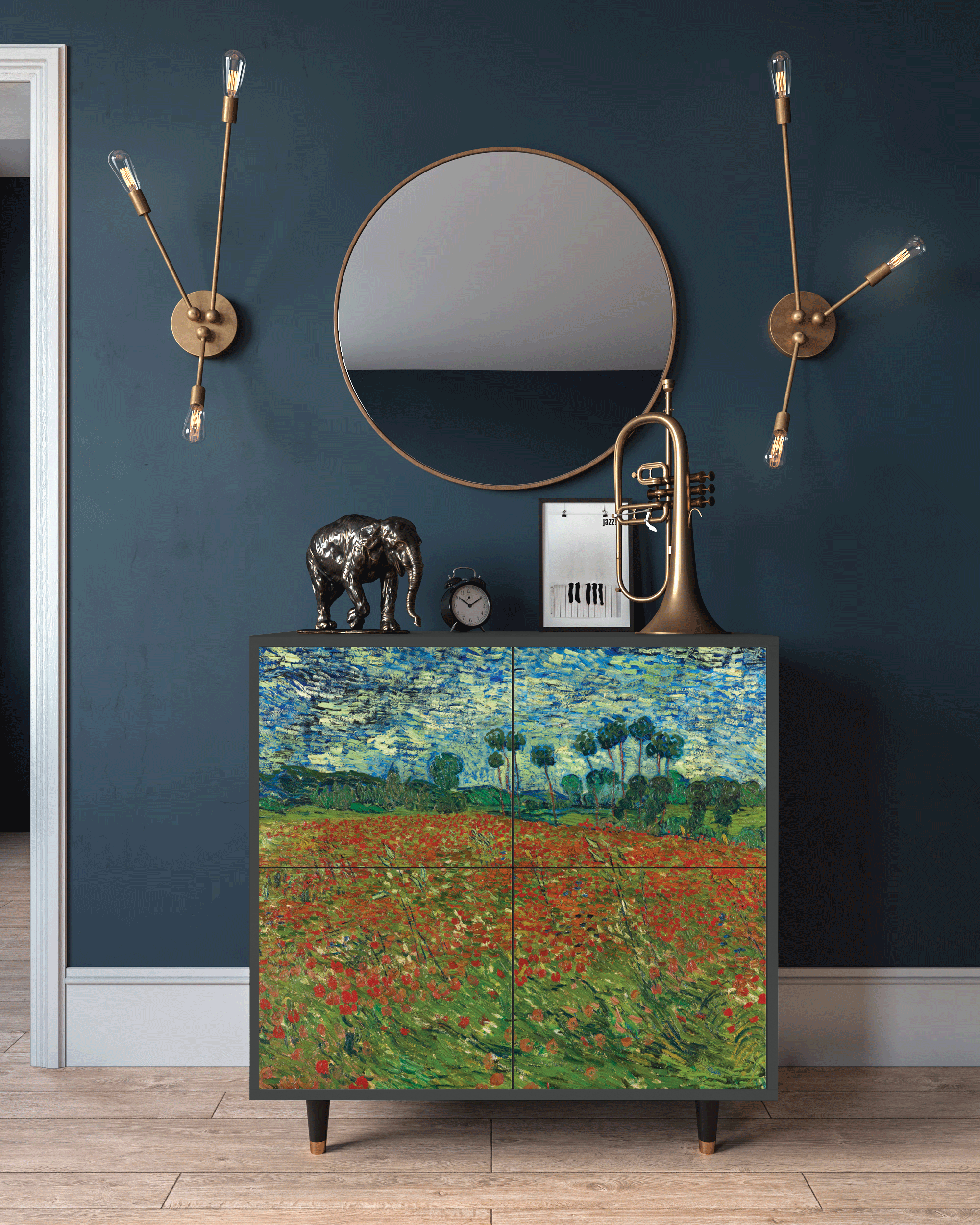 Комод - STORYZ - BS3 Poppy field by Vincent van Gogh, 94 x 96 x 48 см, Антрацит - фотография № 1