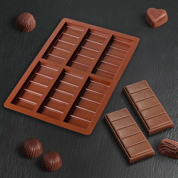 Форма для шоколада силиконовая "Плитка", 26x17x1.5 см, 6 ячеек - фотография № 1