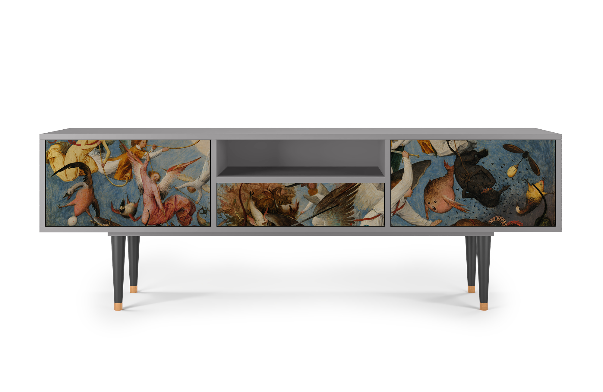 ТВ-Тумба - STORYZ - T6 The Fall of the Rebel Angels by Pieter Bruegel the Elder, 170 x 69 x 41 см, Серый - фотография № 2