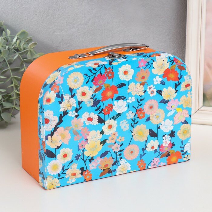 фото Шкатулка картон сундучок "Цветы на синем" 25х10х18,5 см