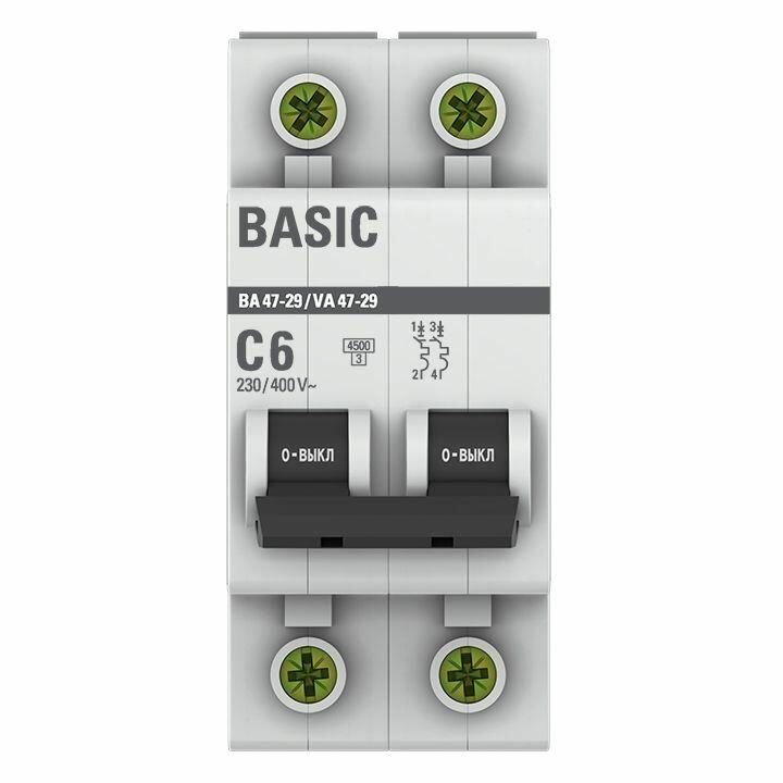 Выключатель автоматический модульный 2п C 6А 4.5кА ВА 47-29 Basic EKF mcb4729-2-06C - фотография № 2