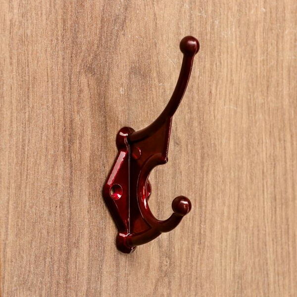 Крючок мебельный "Винтаж", двухрожковый, металл, бордовый - фотография № 1