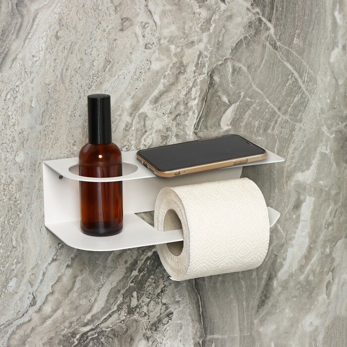 Держатель для туалетной бумаги «Лофт Арт», 23×10 см, с полочкой, цвет белый - фотография № 1