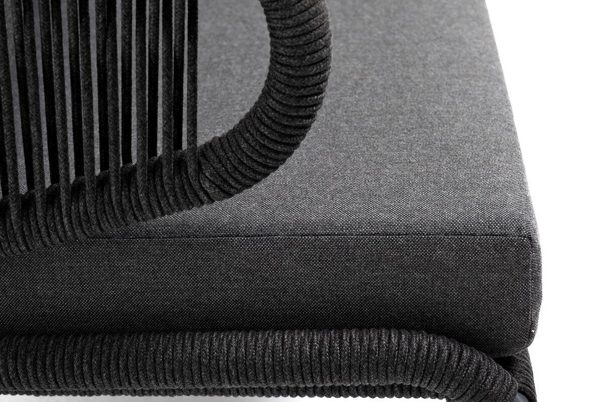Диван 4SIS "Милан" диван 2-местный плетеный из роупа, каркас алюминий темно-серый (RAL7024), роуп темно-серый круглый, ткань темно-серая арт. MIL-S-2-001 RAL7024 D-grey(D-gray)