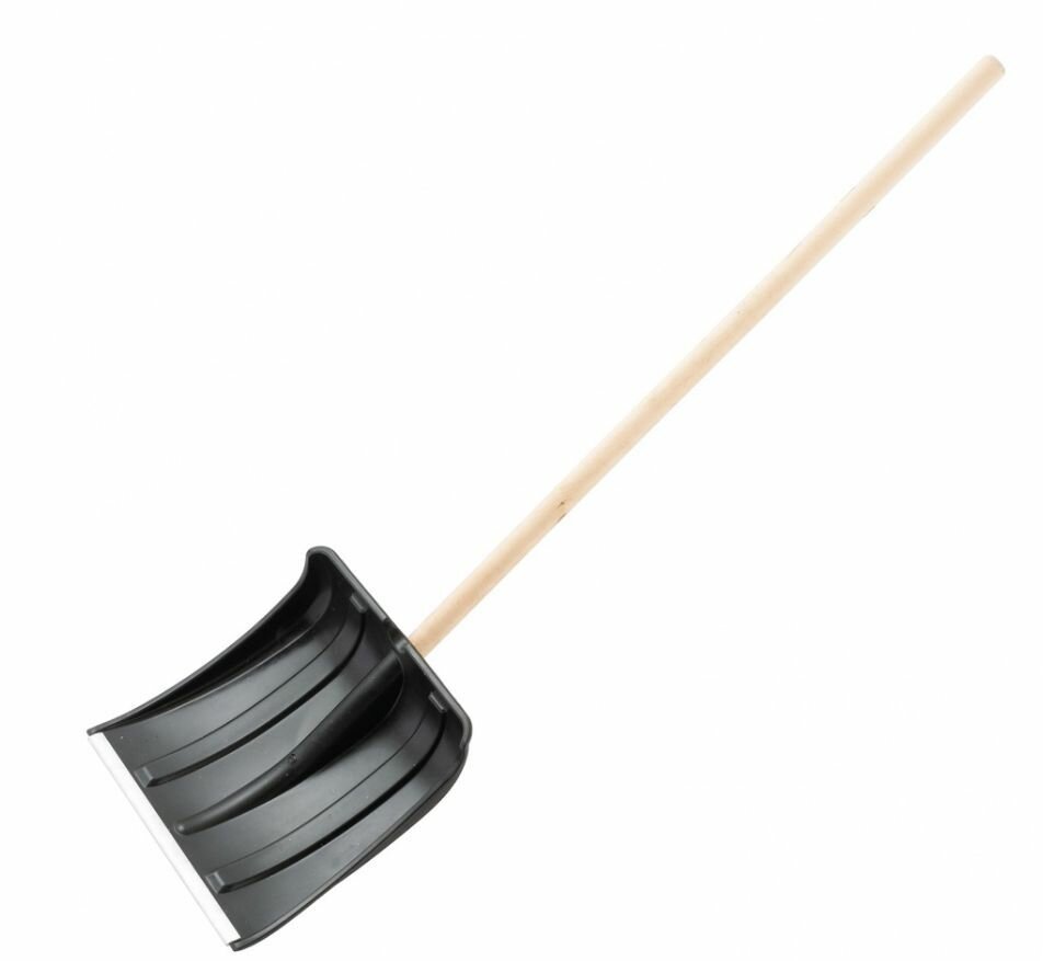 Лопата для уборки снега россия 6157452 350х350х1445 мм, деревянный черенок, черный/светло-коричневый