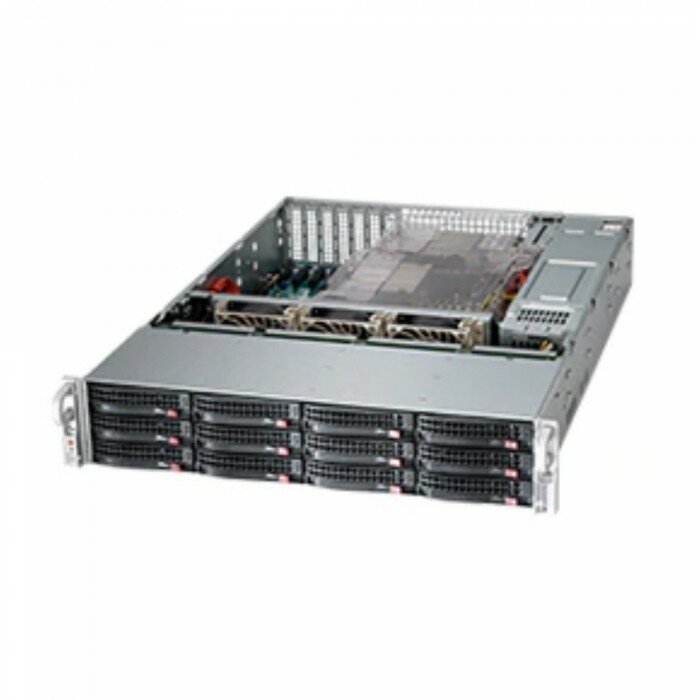 Supermicro Сервер CSE-826BAC12-R1K23LPB 2U 826BAC12-R1K23LPB HDD 12 LFF+opt.HDD 2 SFF 7xLP 2 x1200W Backplane 12xSAS3 SATA3 NVMe4