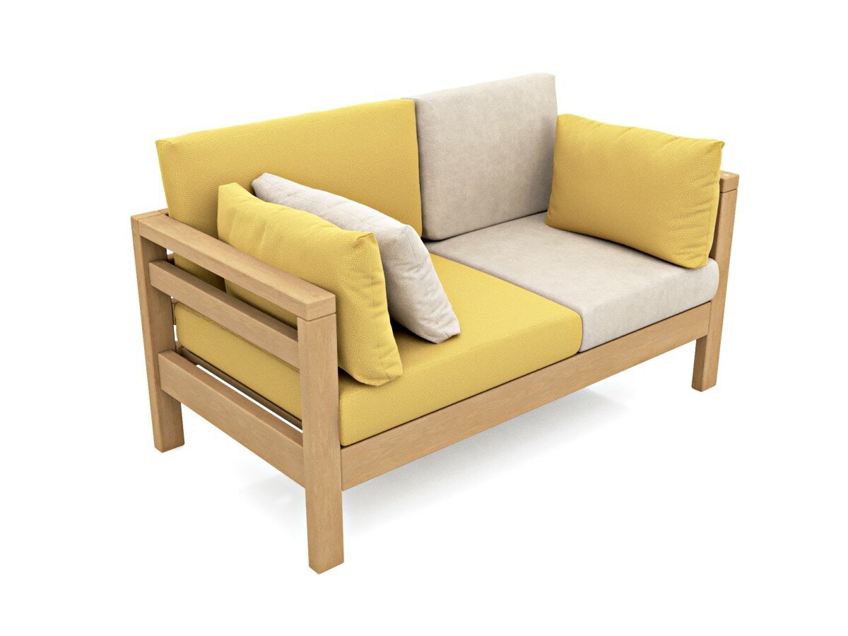 Садовый диван кушетка Soft Element Бонни двухместный, желтый, массив дерева, велюр, с подушками, на террасу, на веранду, для дачи, для бани - фотография № 2