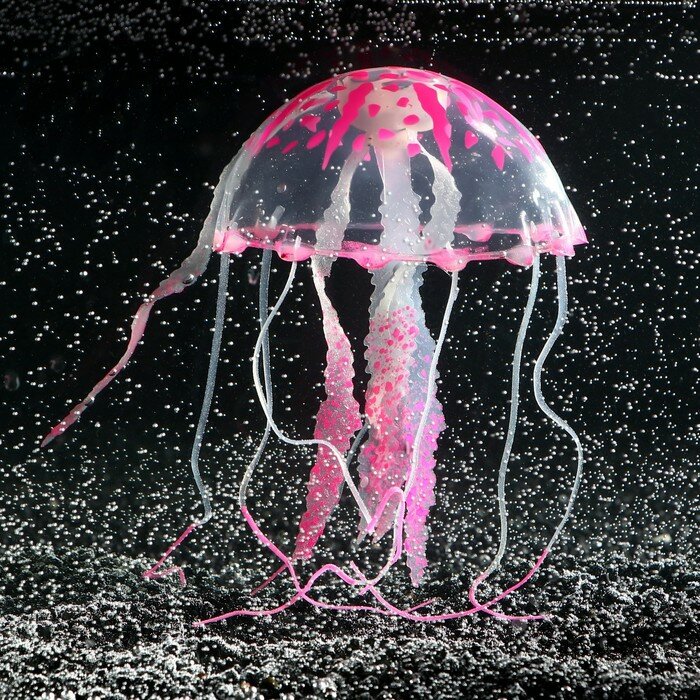 Декор для аквариума "Медуза" силиконовая, с неоновым эффектом, 10 х 10 х 20,5 см, розовая - фотография № 1
